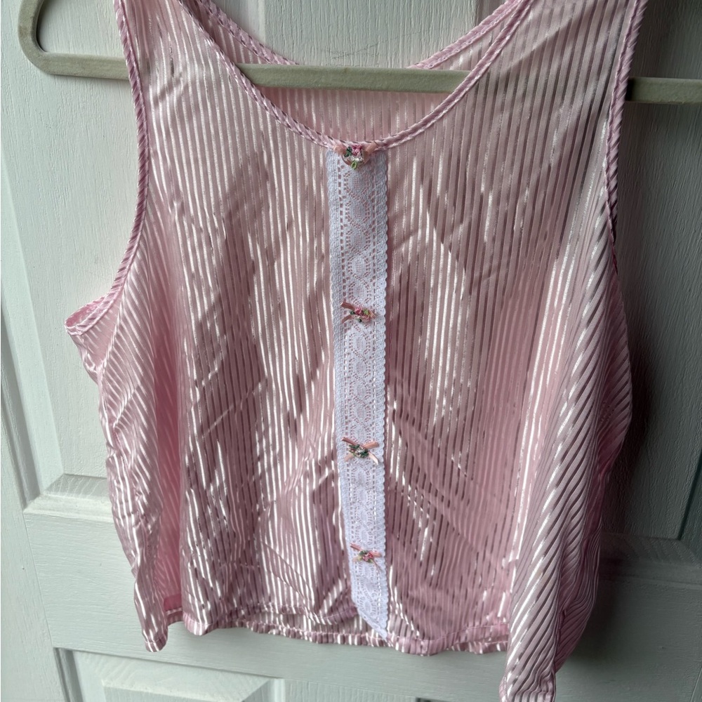 Pink Sleeveless Top with Lace Detail
